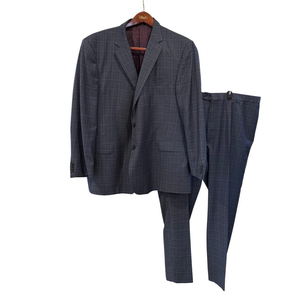 Jos. A. Bank Reserve Ermenegildo Zegna Wool Suit Blue Glen Plaid Mens 48R‎